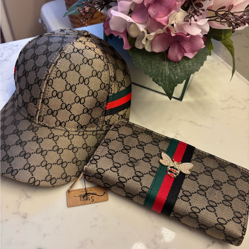 Designer Beige Cap and Wallet Set